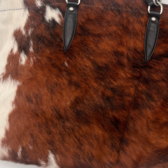 SOLD Pulicati Black Leather Bag pony hair cow print, tassel - Picture 5 of 10